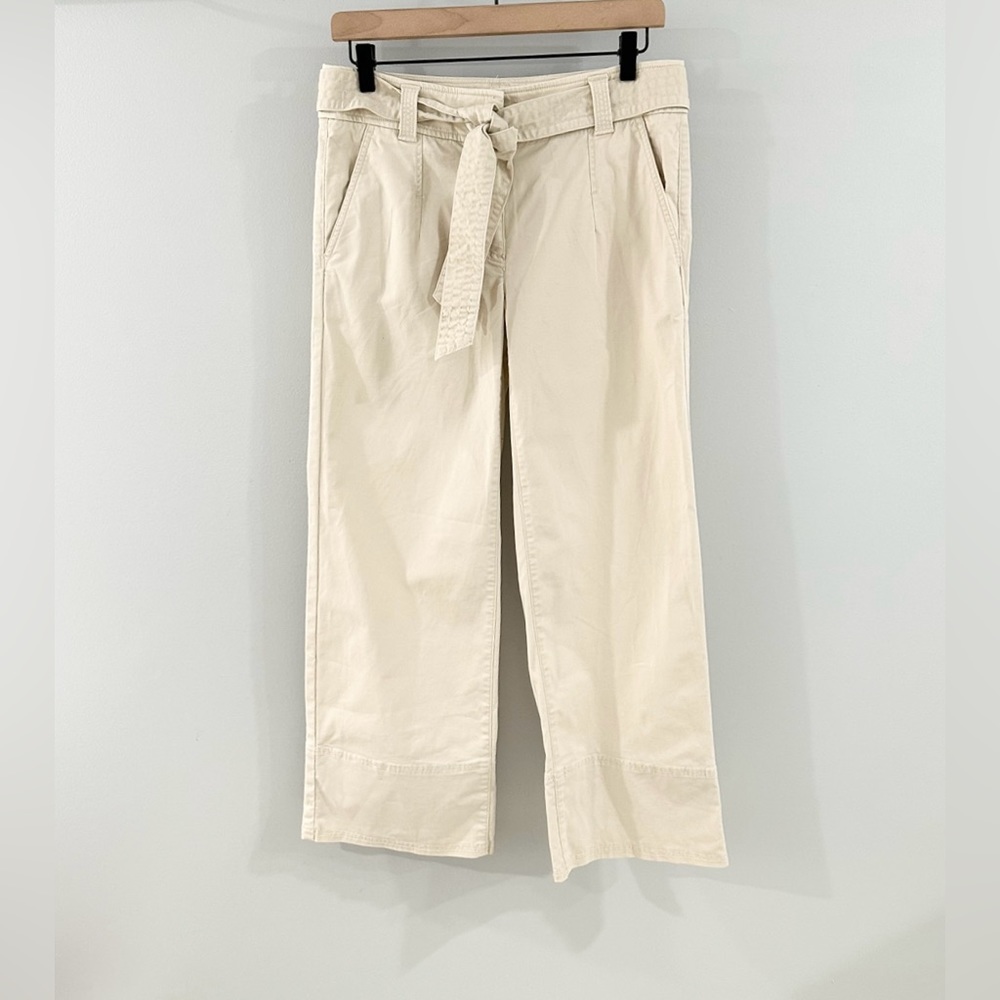 Loft Belted Wide Leg Cropped Pants Beige Size 2 - Picture 2 of 6